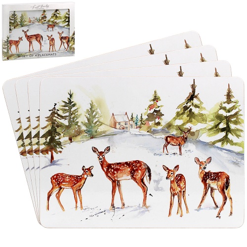 Forest Family Deer Winter Scene Set Of 4 Placemats