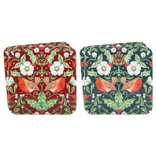 Christmas Berry Thief Set Of 4 Coasters