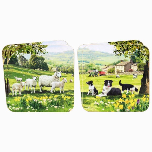 Border Collie and Sheep Set Of 4 Coasters
