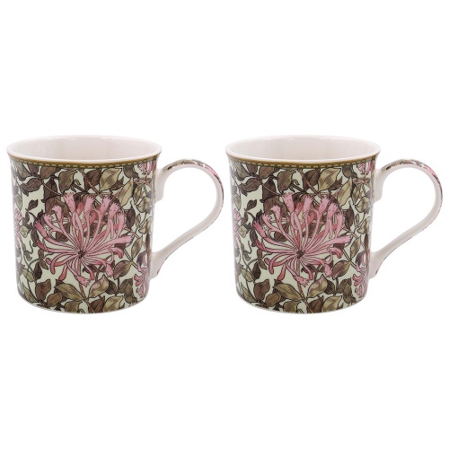 William Morris Honeysuckle Pink Floral Set of 2 Fine China Mugs