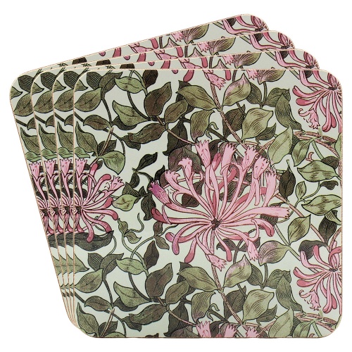 William Morris Honeysuckle Pink Floral Set Of 4 Coasters