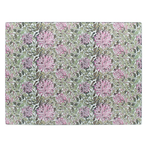 William Morris Honeysuckle Pink Glass Cutting Chopping Board Worktop Saver