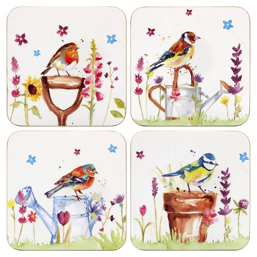 British Garden Birds Set Of 4 Coasters Goldfinch Chaffinch Blue Tit Robin