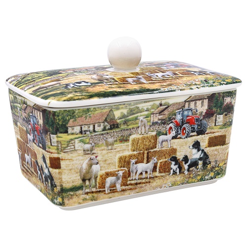 Ceramic Butter Dish Border Collie & Sheep MacNeil Farmyard Design with Lid Boxed