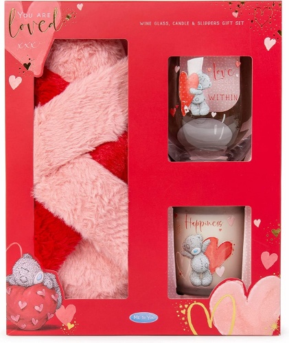 Me To You With Love Slippers, Candle and Glass Gift set