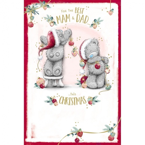 Me to You Best Mam & Dad Christmas Card Bears With String Of Baubles