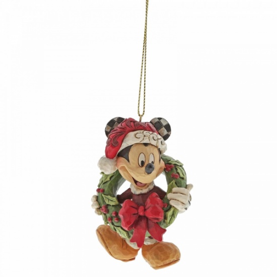 Disney Traditions Mickey Mouse with Wreath Christmas Hanging Figurine
