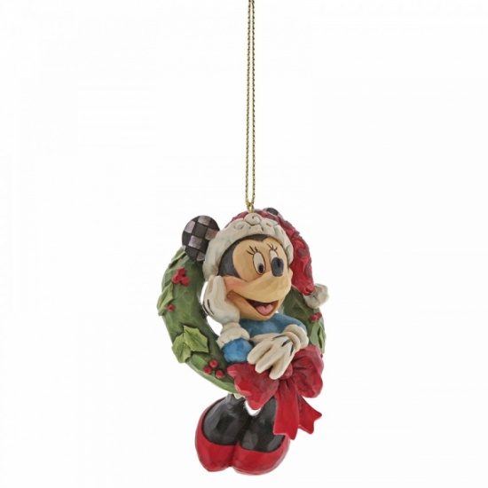 Disney Traditions Minnie Mouse with Wreath Christmas Hanging Figurine