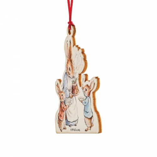 Beatrix Potter Mrs. Rabbit with a Christmas Pudding Wooden Hanging Ornament