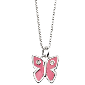 D For Diamond - Diamond & Pink Enamel Butterfly Pendant