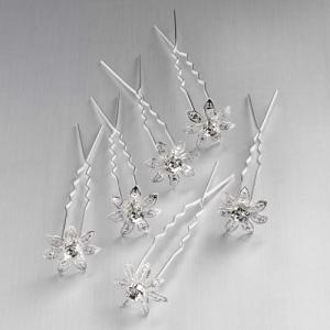 Flower and Crsytal Hairpins (Pack of 6)