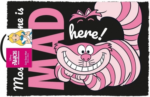 Disney Cheshire Cat Alice In Wonderland We're All Mad Here!  Doormat 60cm x 40cm