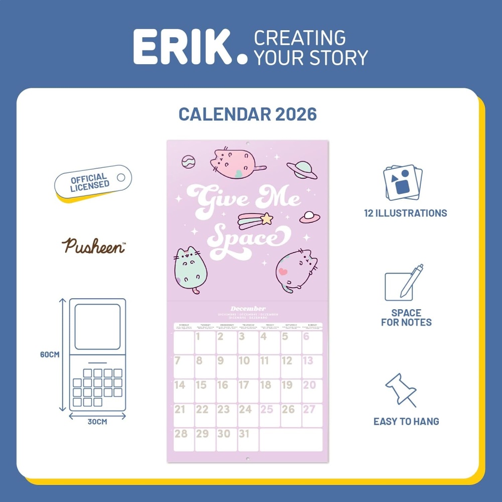 Pusheen Weird 2026 Wall Calendar threelittlebears.co.uk