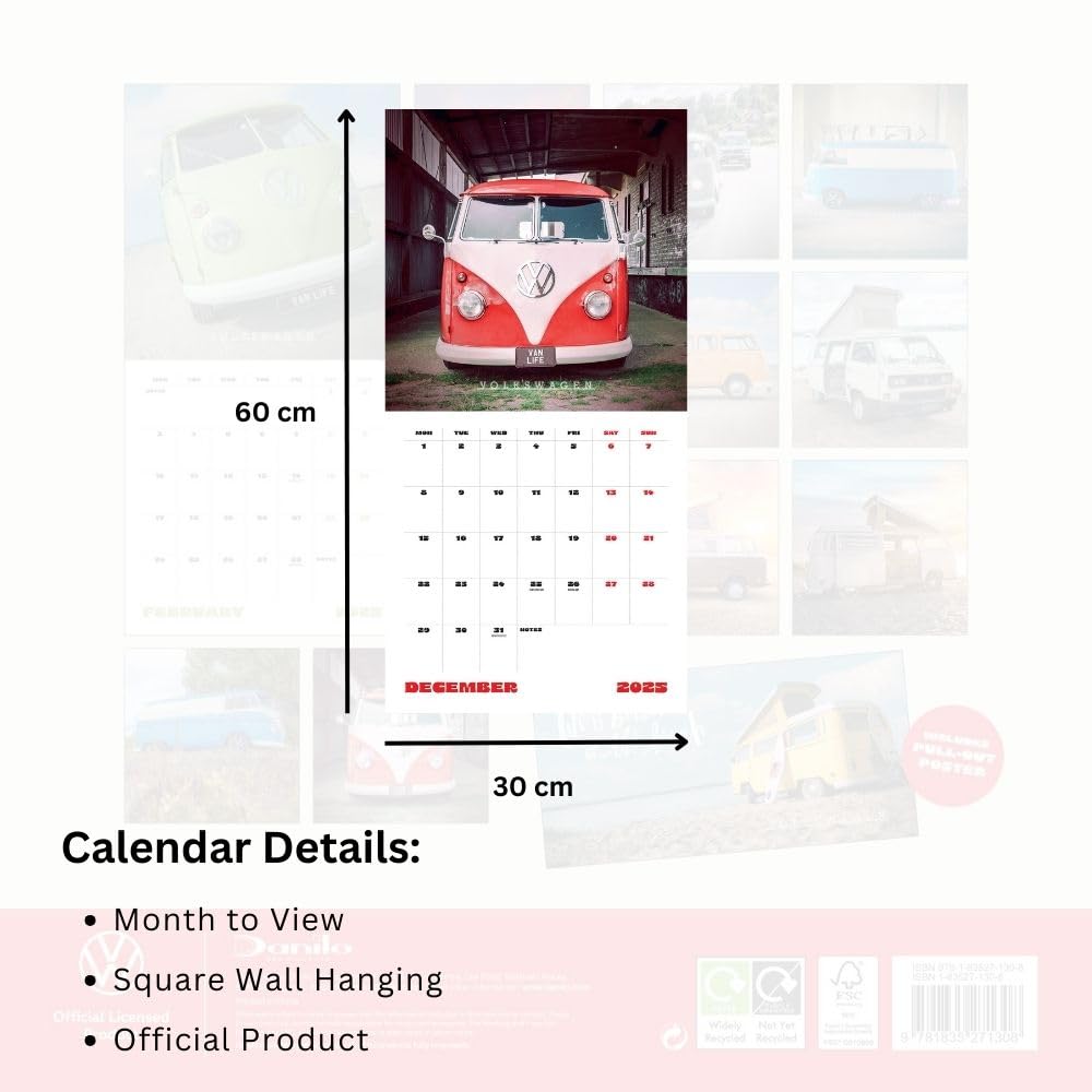 VW Camper Vans 2025 Wall Calendar - threelittlebears.co.uk