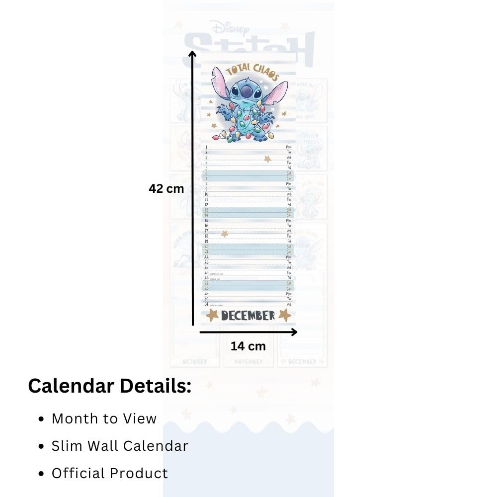 Disney Lilo & Stitch 2025 Slimline Wall Calendar threelittlebears.co.uk