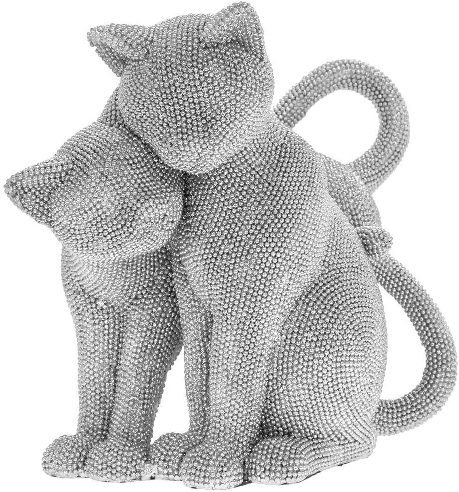 Silver Art Cats - Cuddling Cats Ornament Figurine Sparkly Glitzy Decorative 24cm
