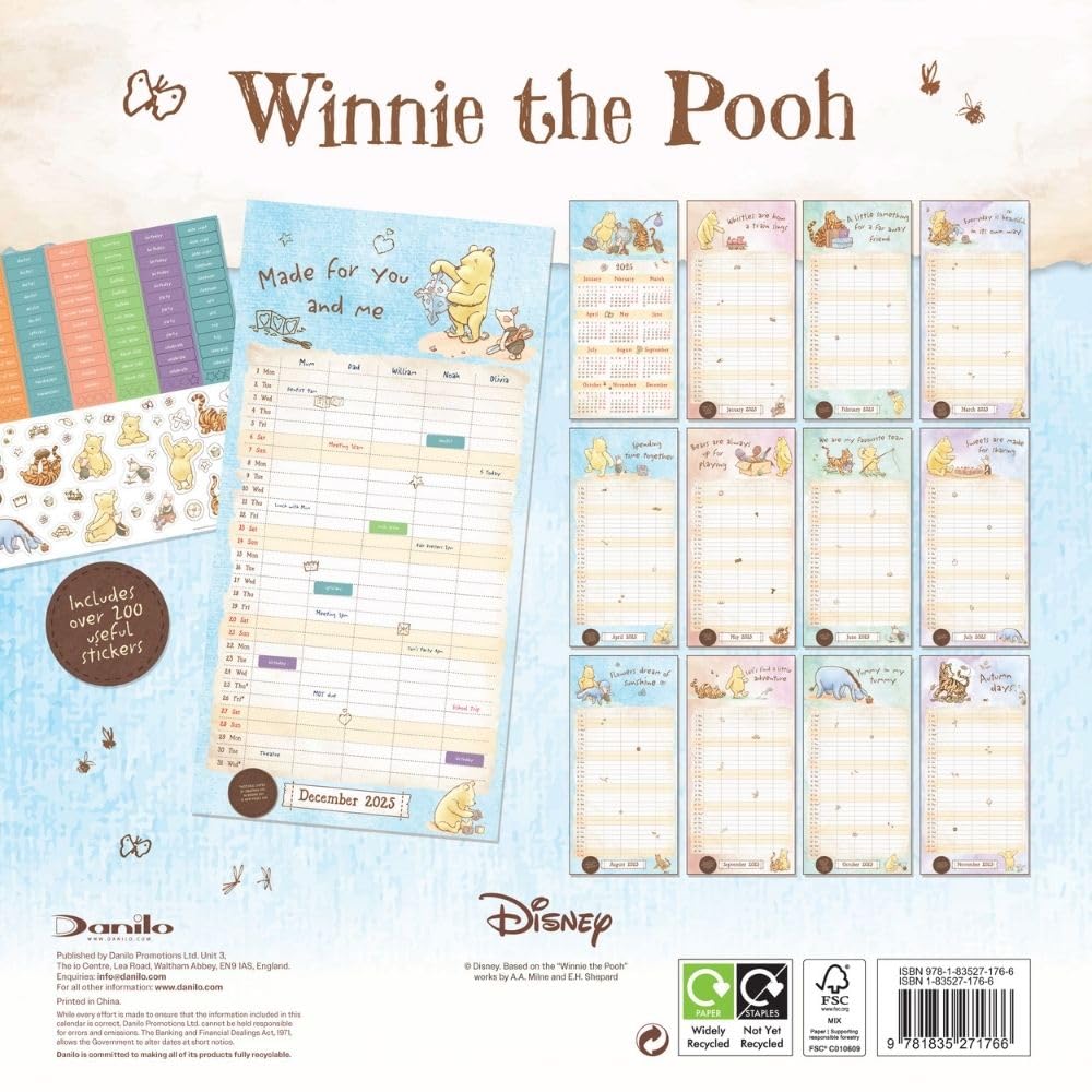 Disney Winnie The Pooh Family Organiser Wall 2025 Calendar