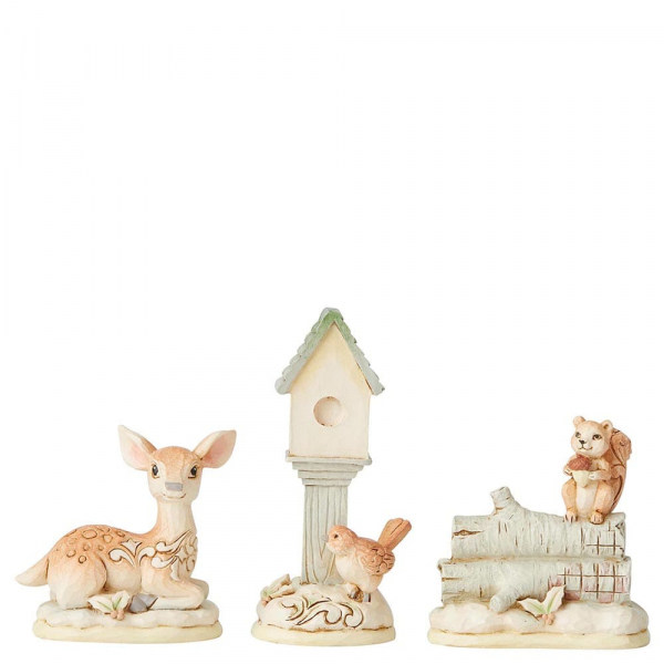 Jim Shore White Woodland Mini Accessory Set of 3 - Birdhouse, Deer and Squirrel