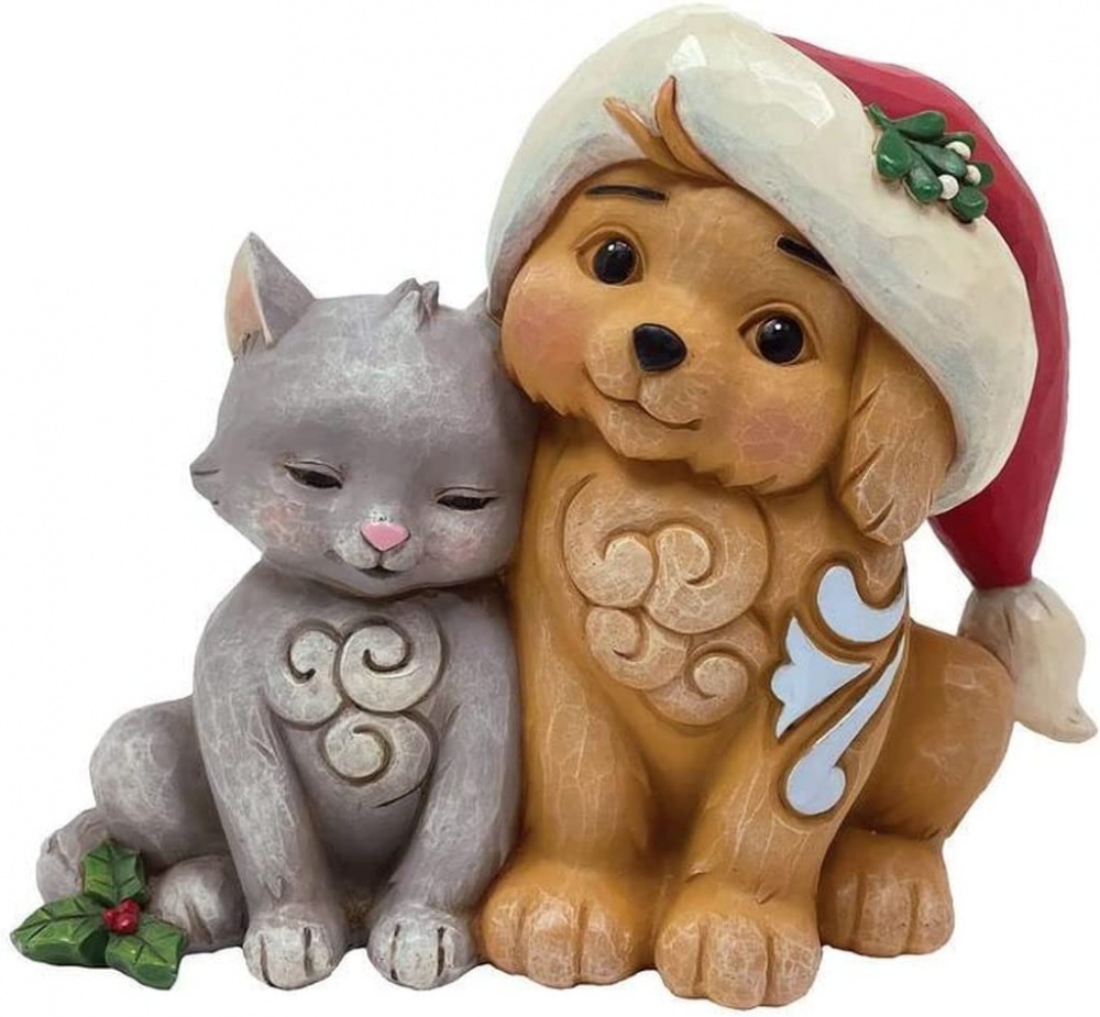 Jim Shore Heartwood Creek Kitten and Puppy with Santa Hat Figurine