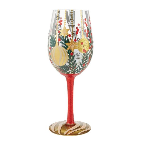 Lolita Visions of Birch Hand Painted Wine Glass Christmas Gift Boxed