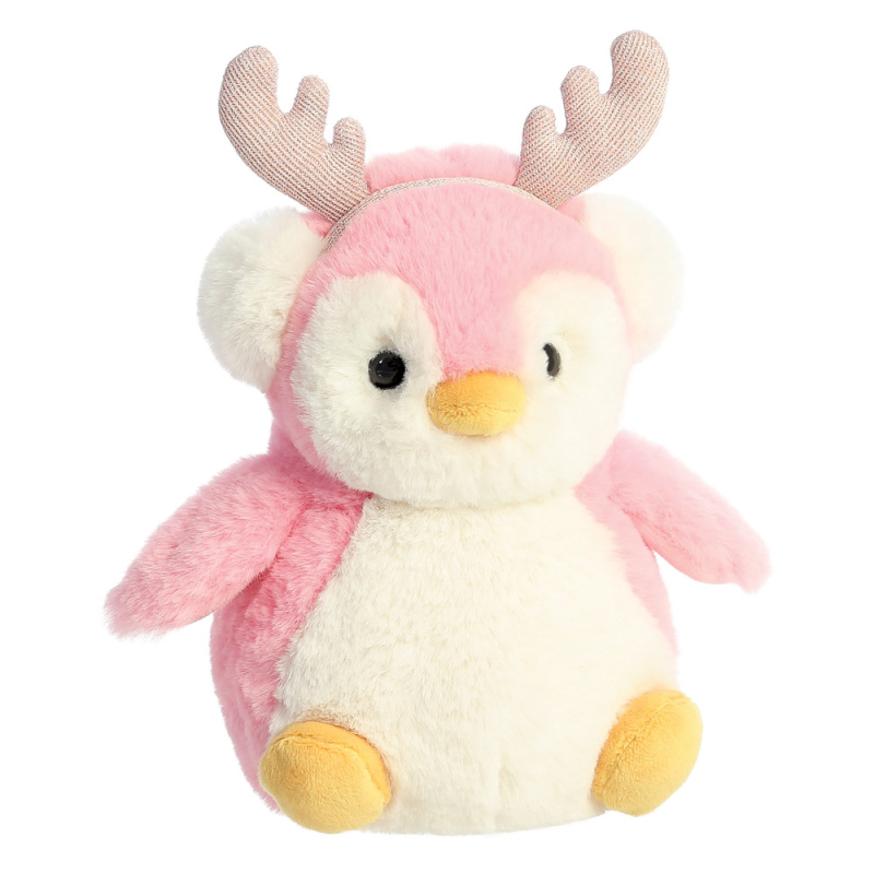 Pompom Penguin with reindeer Antlers Super Soft Pink Plush Toy 9 inch Aurora - threelittlebears ...