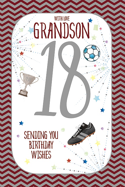 Grandson 18th Birthday Card Trophy Football Boot  - Greetings Card