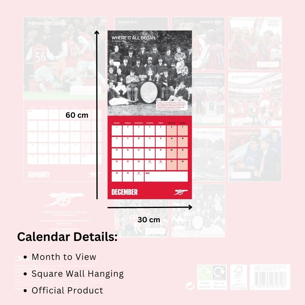 Arsenal FC Legends 2025 Wall Calendar threelittlebears.co.uk