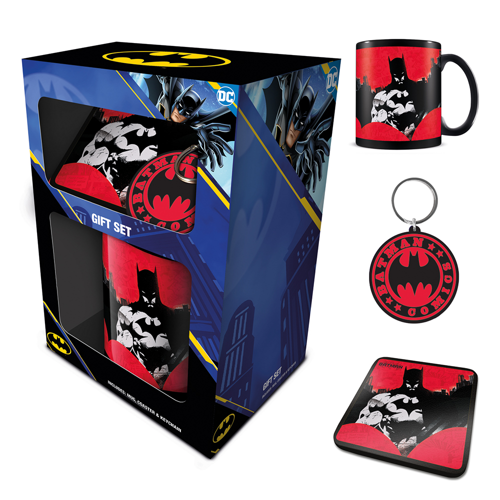 Batman Red - Official DC Comics Mug Coaster and Keyring Gift Set
