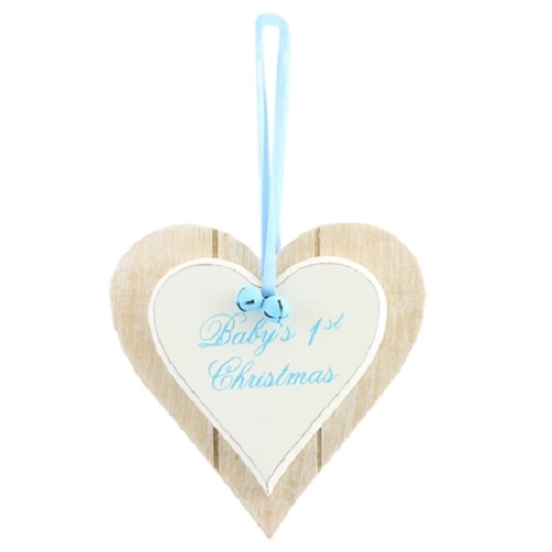 Baby's 1st Christmas Heart Plaque - Baby Boy Blue