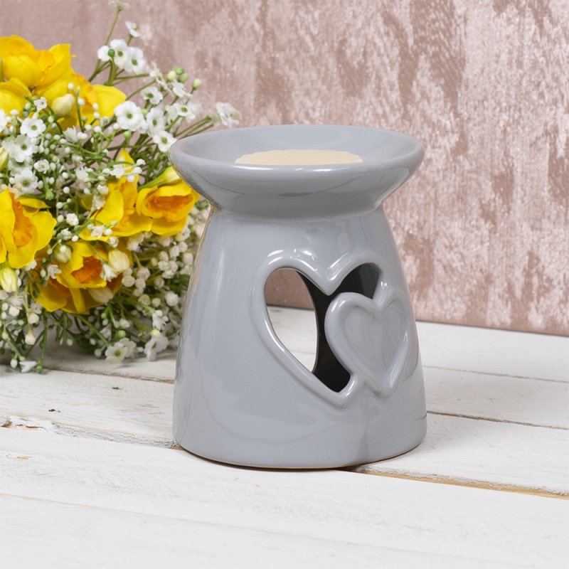 Grey Ceramic Heart Fragrance Oil Burner Wax Warmer Tealight Holder