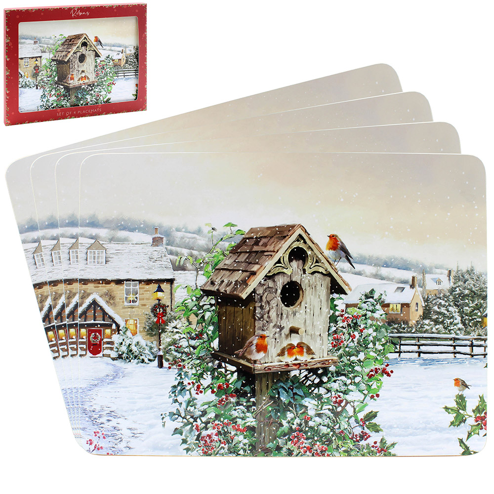 Christmas Robins Placemats Set of 4 threelittlebears.co.uk