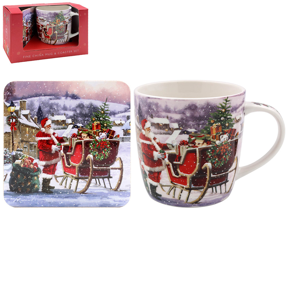Santa Christmas Mug and Coaster Set Gift Boxed threelittlebears.co.uk
