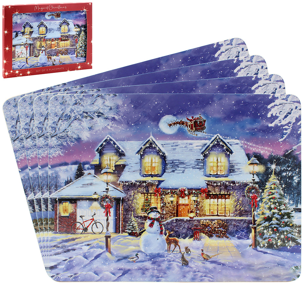 The Christmas Magic of Christmas Scene Placemats Set of 4 Dining Table Place Mats