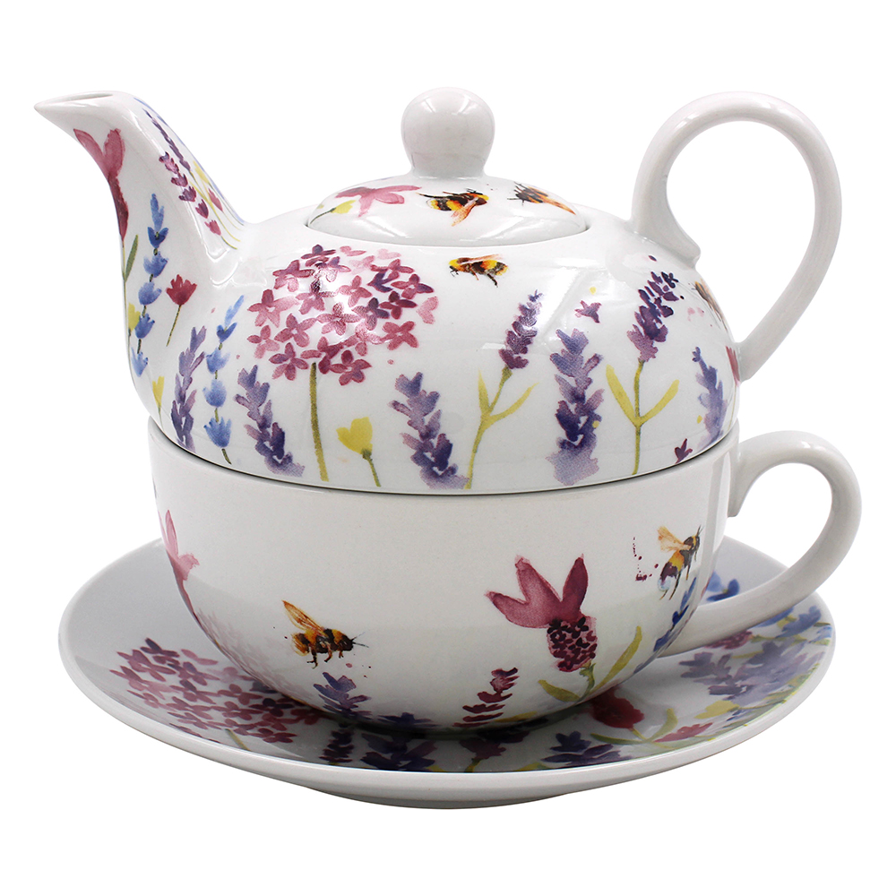 Lavender & Bees Flower Tea for One - Teapot, Cup and Saucer Set