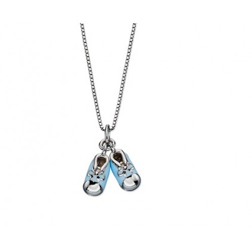 D for Diamond Blue Enamel Baby Booties Pendant Necklace