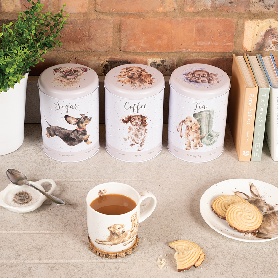 Wrendale Designs Sage Tea, Coffee & Sugar Canisters – Set Of 3, Metal, Wedding Or Engagement Gift