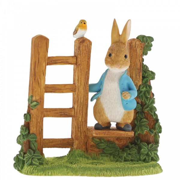 Beatrix Potter Peter Rabbit Wooden Stile with Robin Figurine Ornament ...