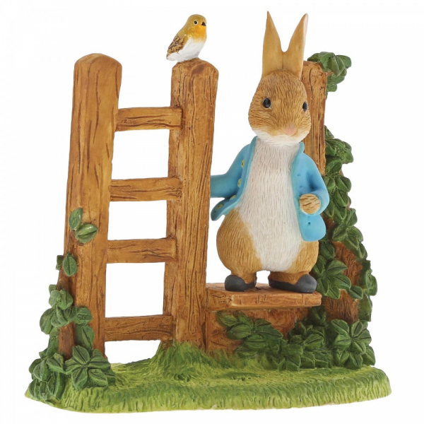 Beatrix Potter Peter Rabbit Wooden Stile with Robin Figurine