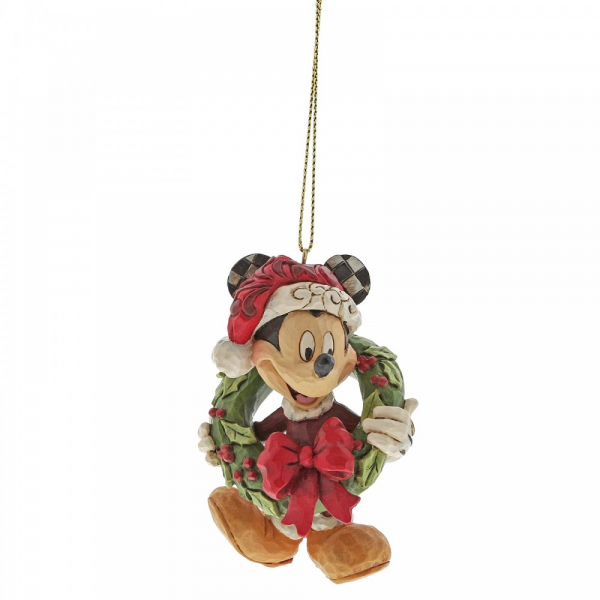 Disney Traditions Mickey Mouse with Wreath Christmas Hanging Figurine