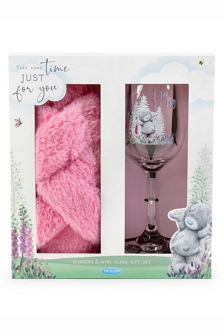 Me to You Slippers and Wine Glass Set