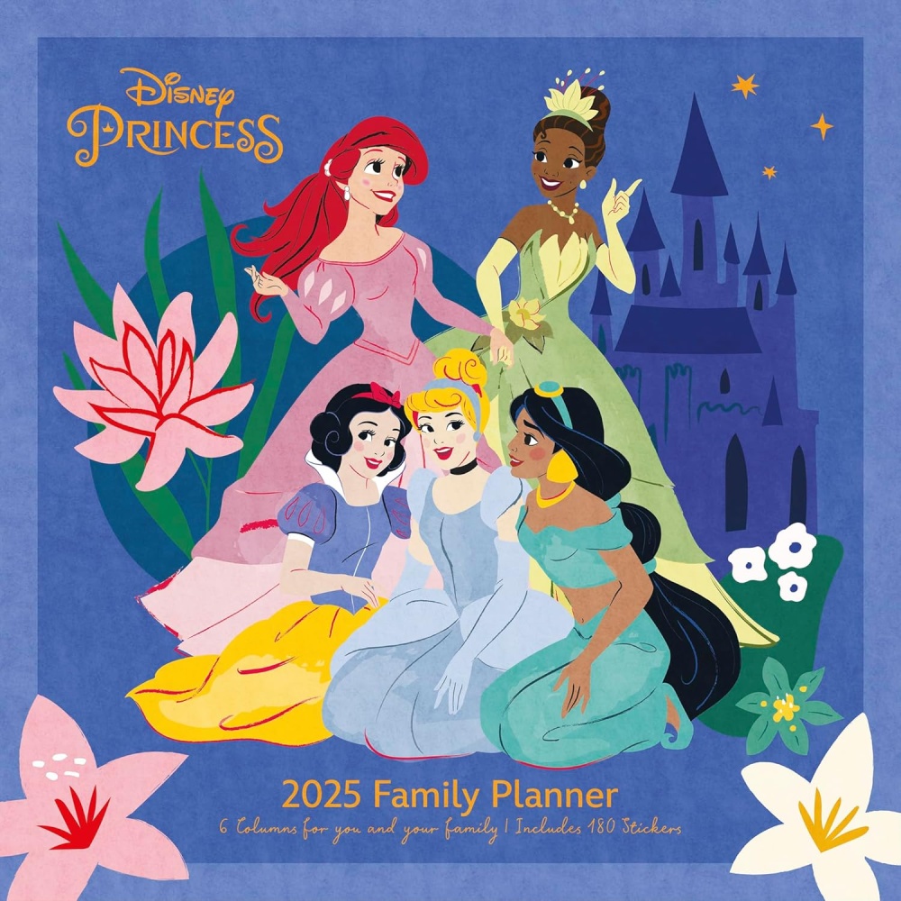 Disney Princess Family Organiser 2025 Calendar threelittlebears.co.uk