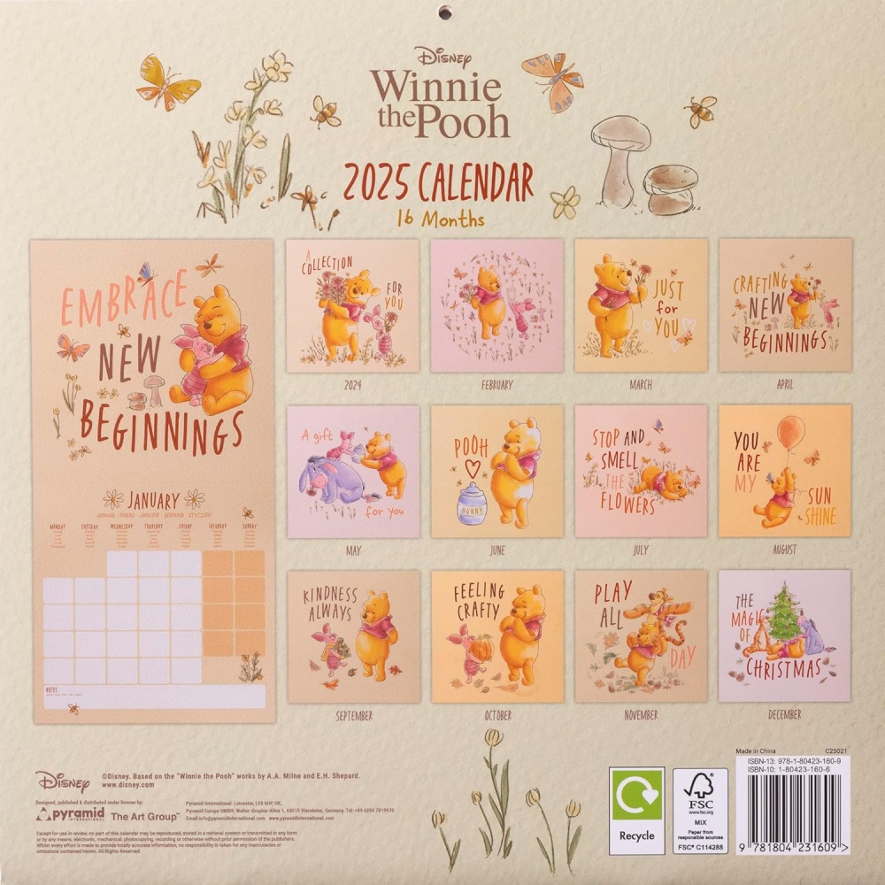 Disney Winnie The Pooh Official 2025 Calendar threelittlebears.co.uk