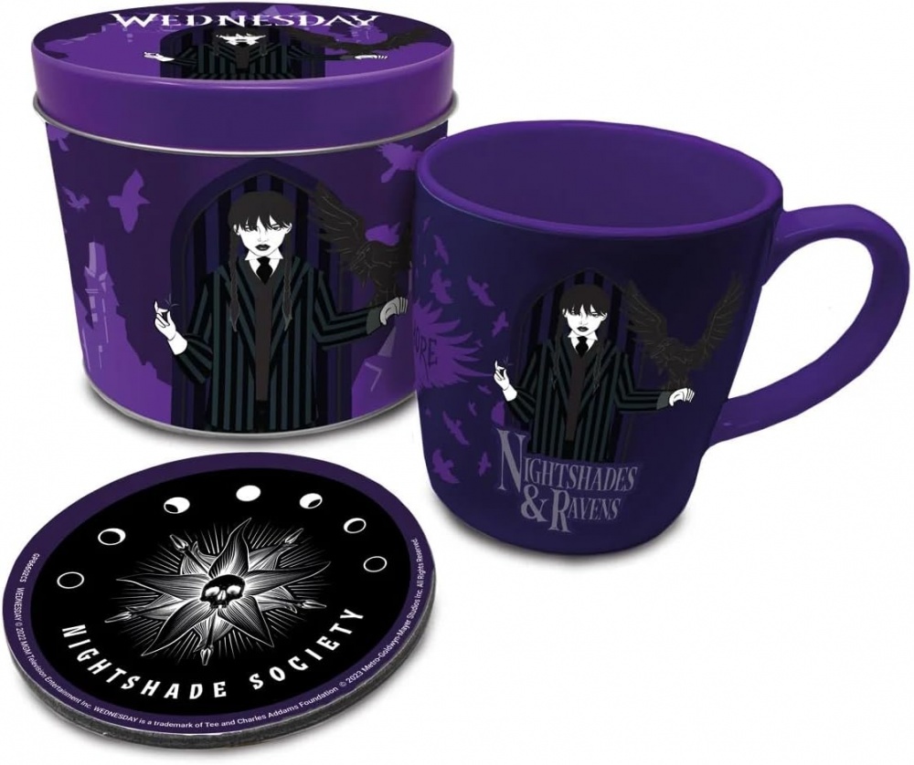 Wednesday Addams Nightshades & Ravens Mug Coaster & Tin Gift Set