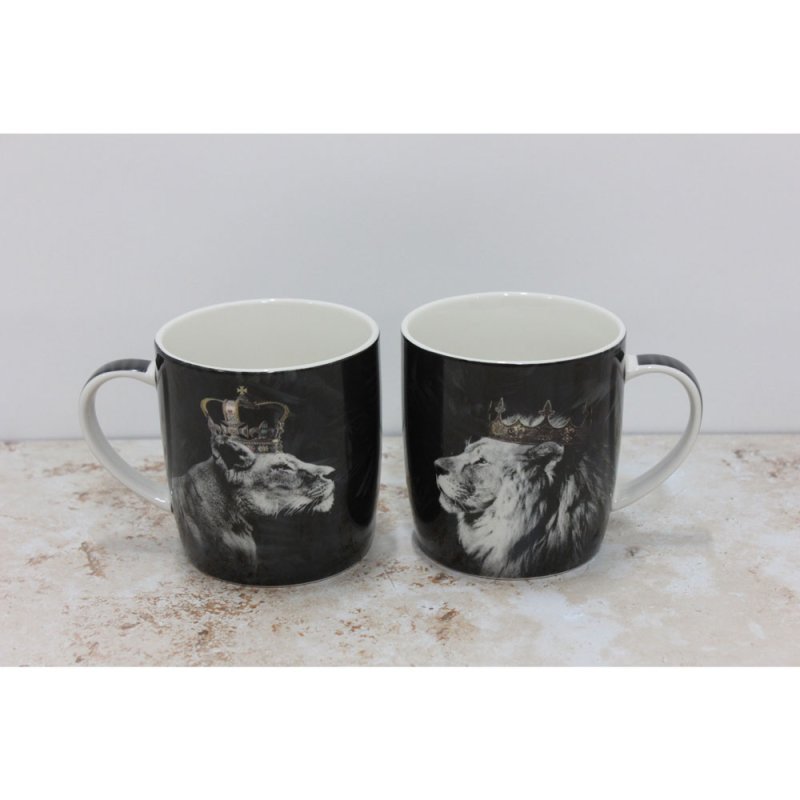 Lion King and Lioness Queen Set Of 2 Fine China Mugs