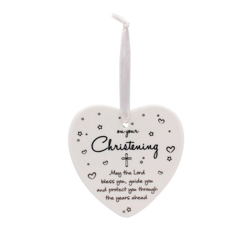 Christening Hanging Ceramic Heart - On Your Christening Day....May the Lord Bless You
