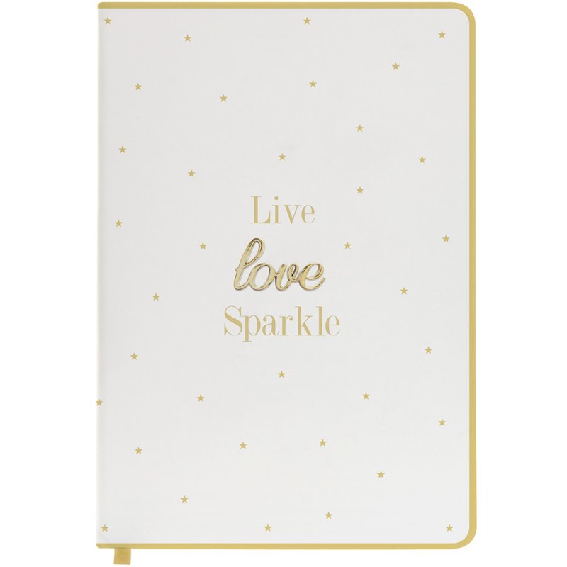 Live Love Sparkle White with Gold Stars A5 notebook