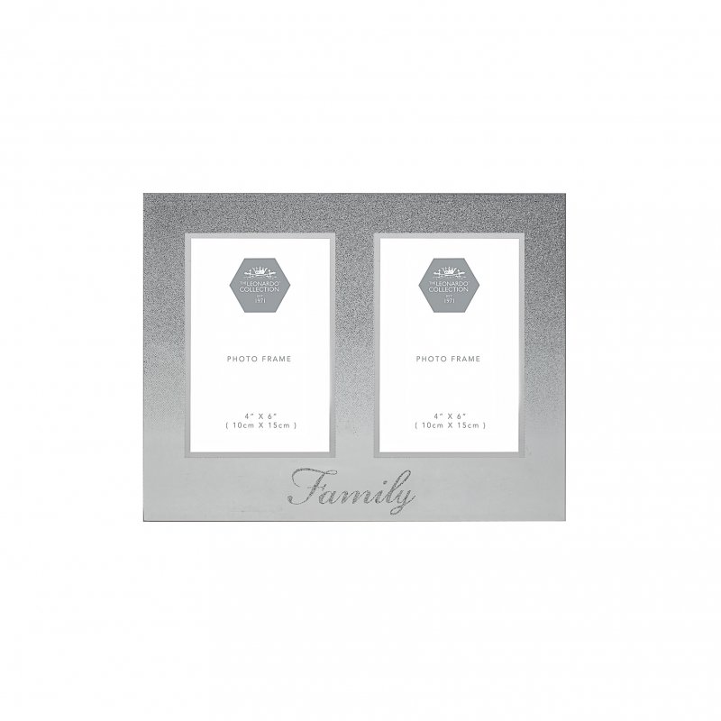 Family Mirrored Silver Double Aperture 4'' x 6'' Twin Picture Photo Frame