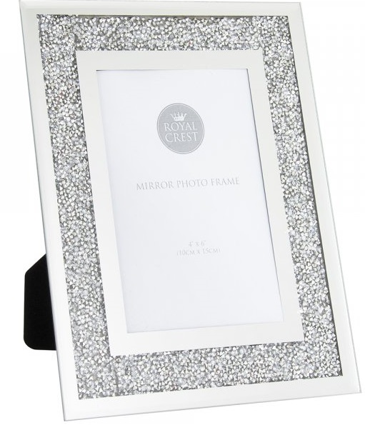 Mirror and Crystal 4'' x 6'' Picture Photo Frame - Crushed Crystal Frame