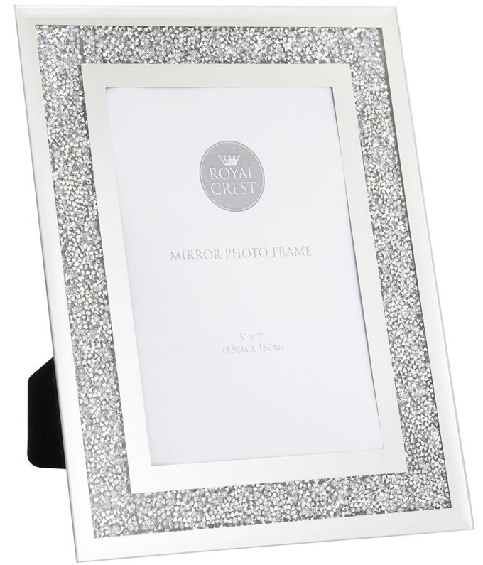 Mirror and Crystal 5'' x 7'' Picture Photo Frame - Crushed Crystal Frame