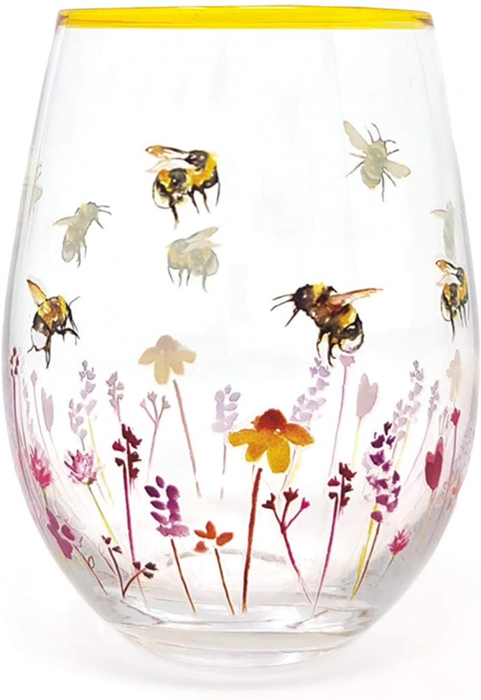 Busy Bees Floral Large Stemless Gin & Tonic Cocktail Tumbler Glass Gift Boxed